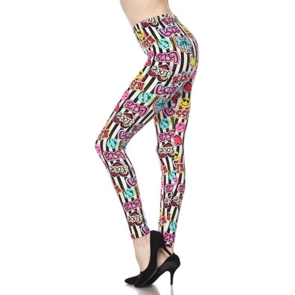 LEGGINGS DEPOT Emoji Print Striped Full Length Leggings Size 10 NWT - Picture 2 of 5